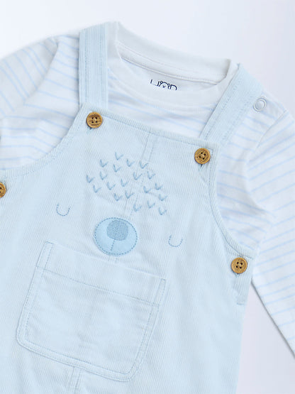 HOP Baby Light Blue Cotton Dungaree with T-Shirt Set