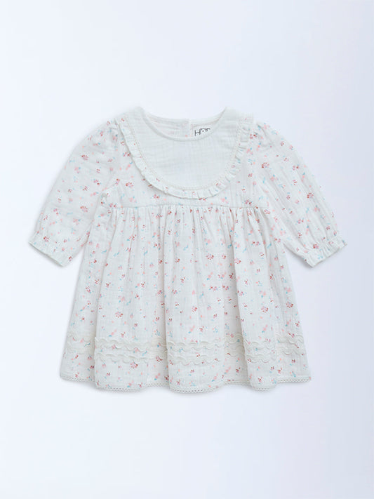 HOP Baby White Floral Printed Cotton A-Line Dress