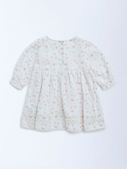 HOP Baby White Floral Printed Cotton A-Line Dress