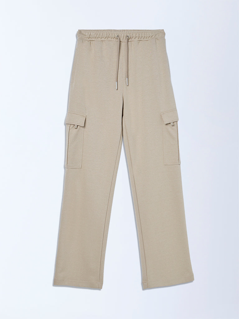 Y&F Kids Beige Mid-Rise Cotton-Blend Track Pants