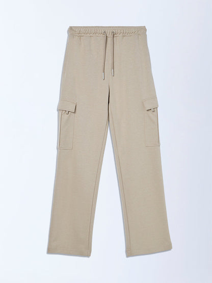 Y&F Kids Beige Mid-Rise Cotton-Blend Track Pants