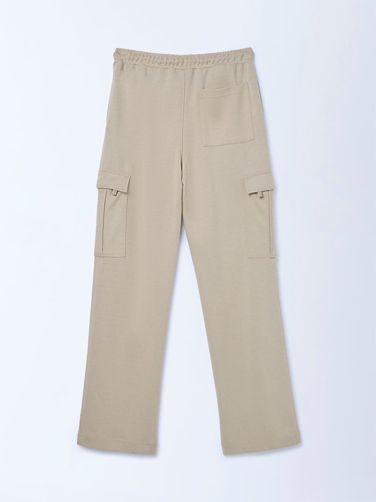 Y&F Kids Beige Mid-Rise Cotton-Blend Track Pants