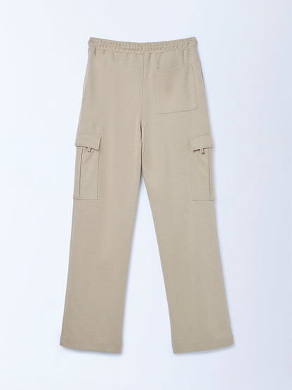 Y&F Kids Beige Mid-Rise Cotton-Blend Track Pants