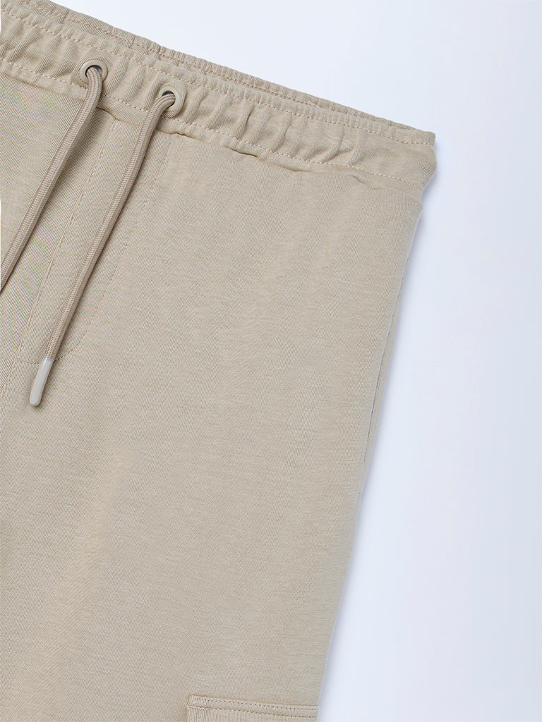 Y&F Kids Beige Mid-Rise Cotton-Blend Track Pants