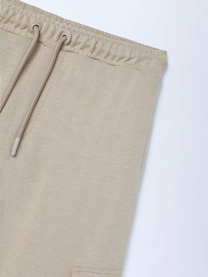 Y&F Kids Beige Mid-Rise Cotton-Blend Track Pants