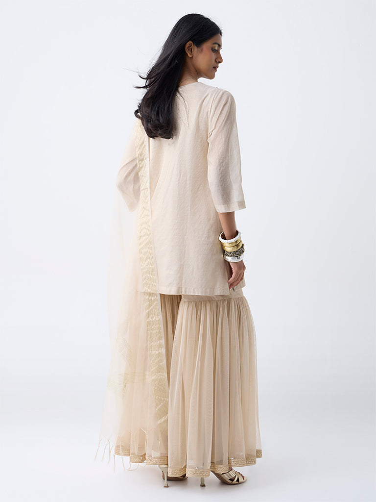 Vark Gold Floral Embroidered Cotton-Blend Ethnic Set