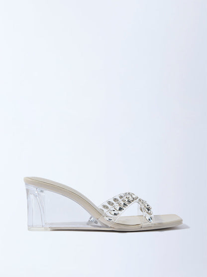LUNA BLU Ivory Gemstone Wedge Heel Sandals