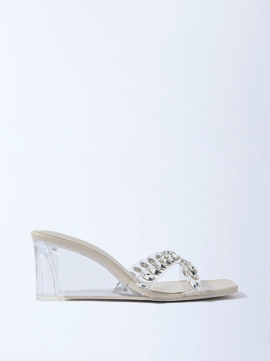 LUNA BLU Ivory Gemstone Wedge Heel Sandals