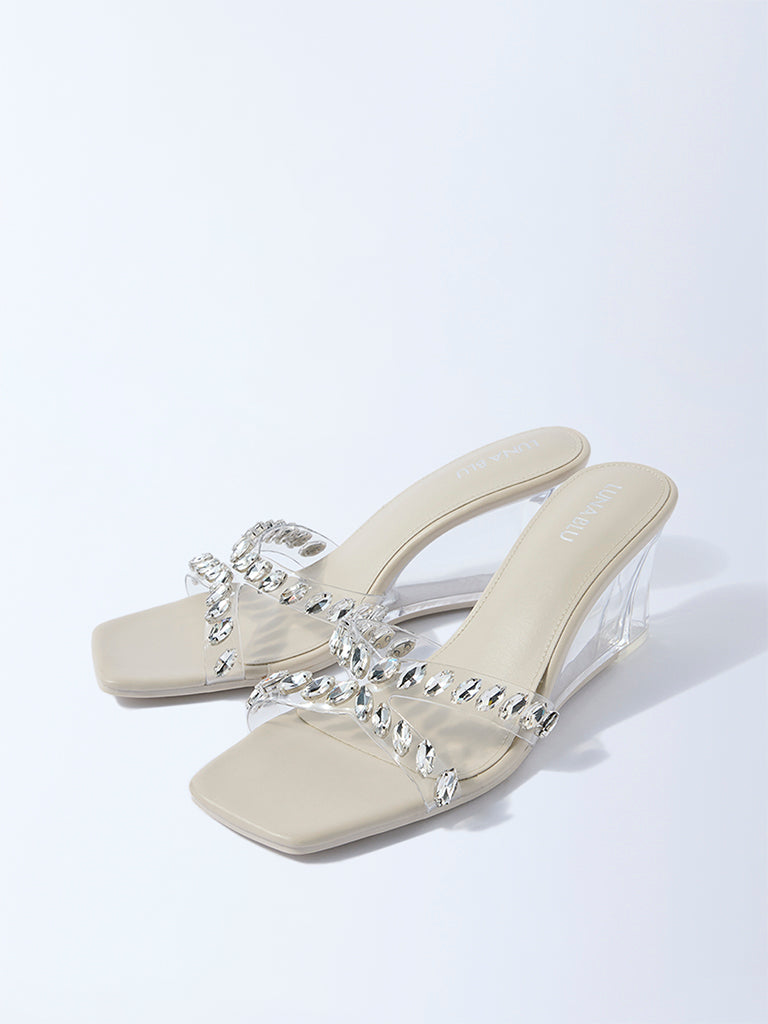 LUNA BLU Ivory Gemstone Wedge Heel Sandals