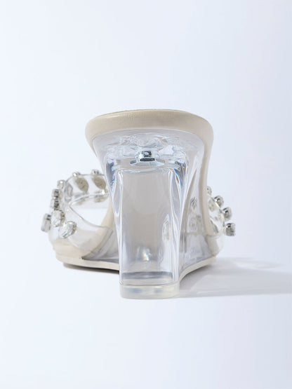 LUNA BLU Ivory Gemstone Wedge Heel Sandals