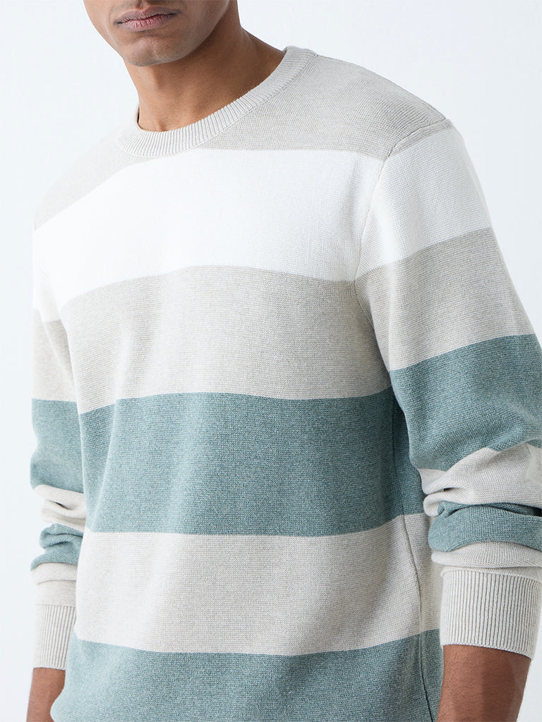 WES Casuals Multicolour Relaxed-Fit Cotton-Blend Sweater