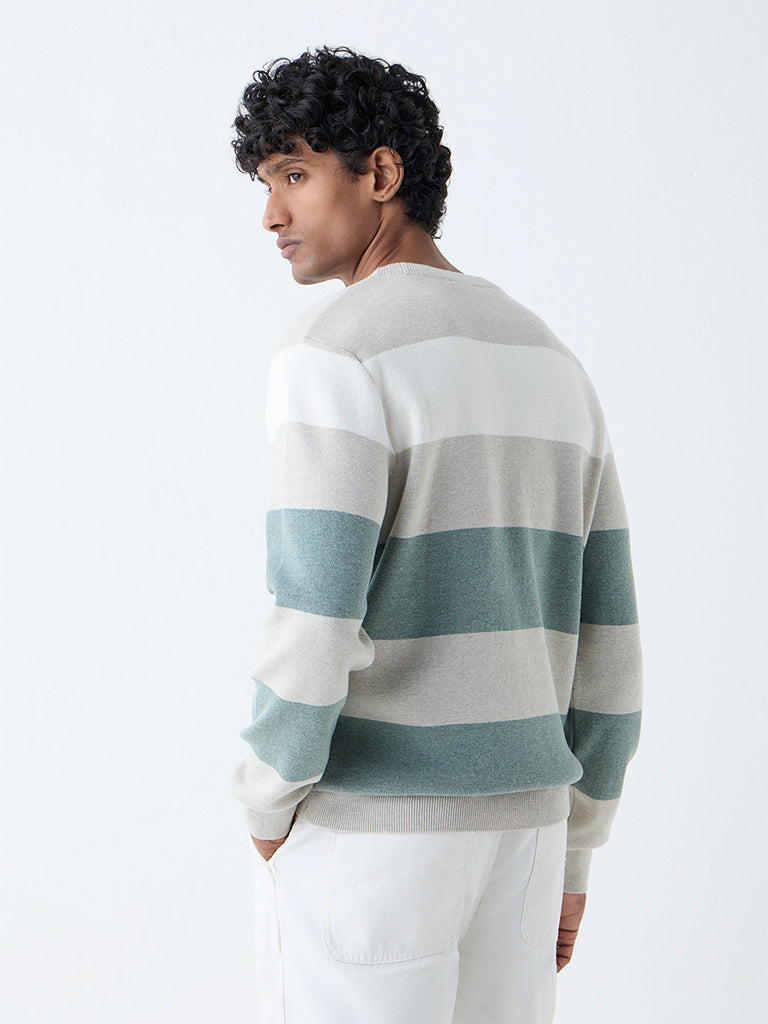 WES Casuals Multicolour Relaxed-Fit Cotton-Blend Sweater