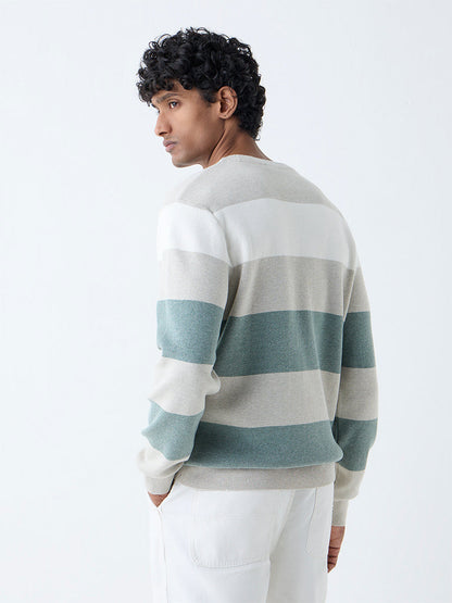 WES Casuals Multicolour Relaxed-Fit Cotton-Blend Sweater