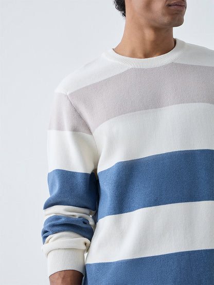 WES Casuals Blue Relaxed-Fit Cotton-Blend Sweater