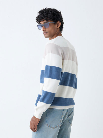 WES Casuals Blue Relaxed-Fit Cotton-Blend Sweater