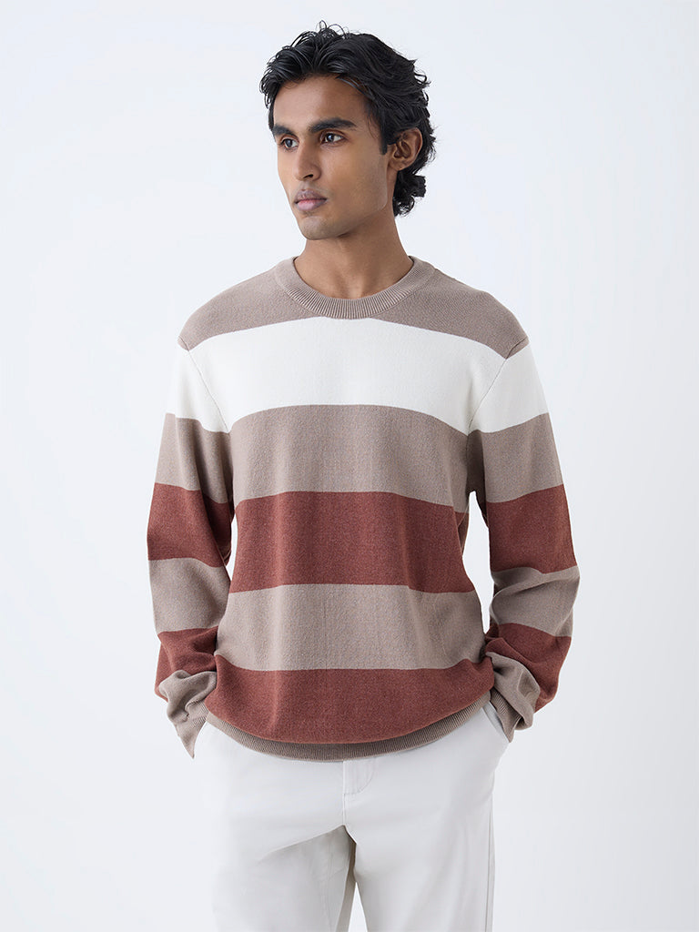 WES Casuals Rust Relaxed-Fit Cotton-Blend Sweater