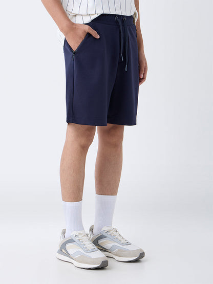 Studiofit Navy Solid Relaxed-Fit Mid-Rise Shorts