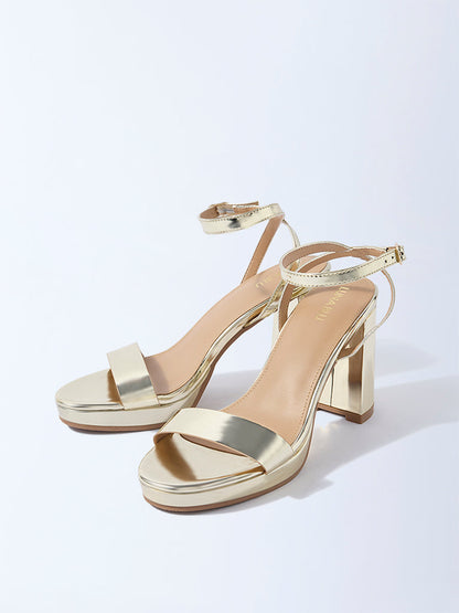 LUNA BLU Gold Block-Heel Sandals