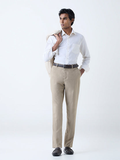 WES Formals Light Yellow Self Striped Relaxed-Fit Cotton Shirt