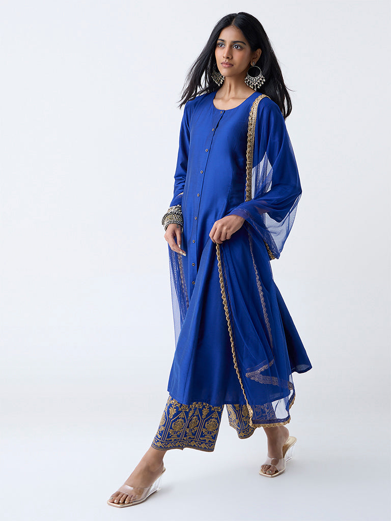 Vark Dark Blue Solid Anarkali Ethnic Set