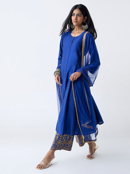 Vark Dark Blue Solid Anarkali Ethnic Set