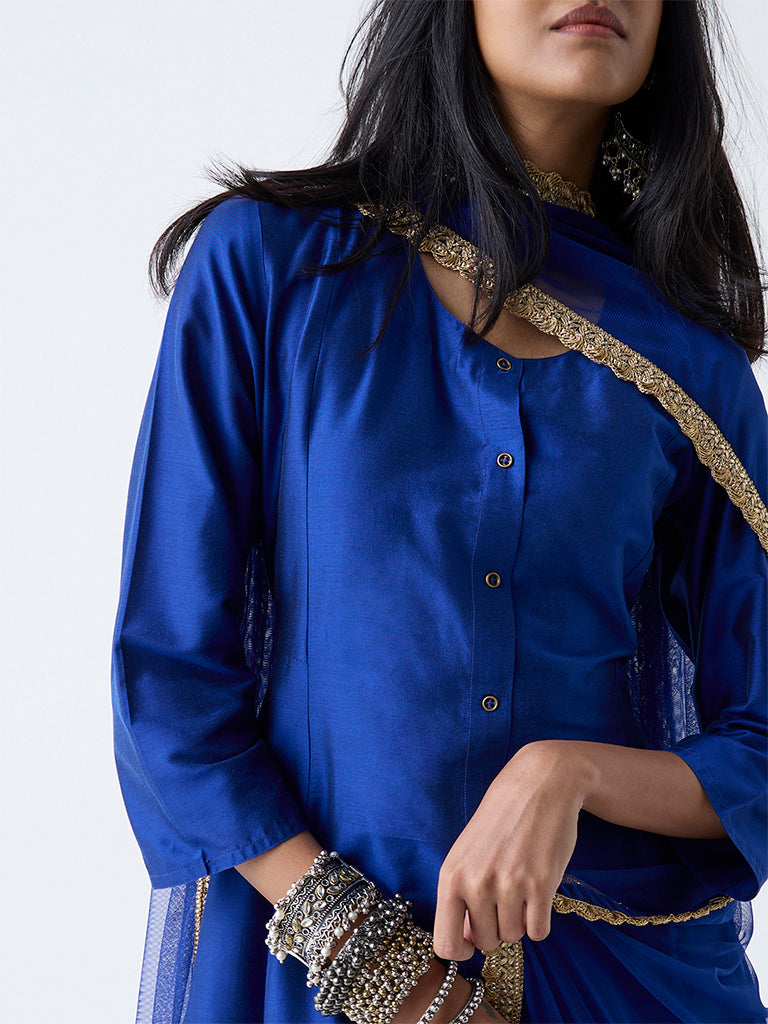 Vark Dark Blue Solid Anarkali Ethnic Set