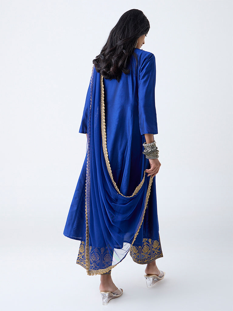 Vark Dark Blue Solid Anarkali Ethnic Set