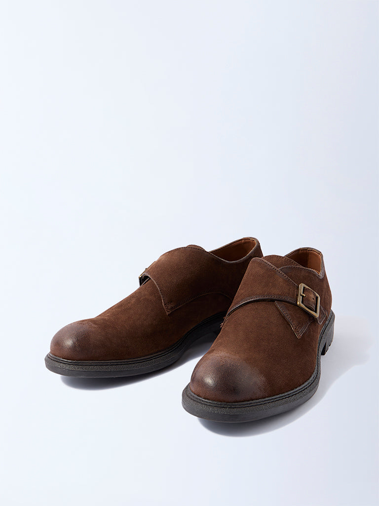 SOLEPLAY Brown Suede Monk Strap Shoes