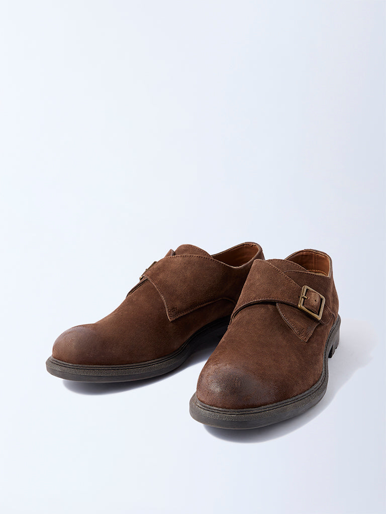 SOLEPLAY Light Brown Suede Monk Strap Shoes
