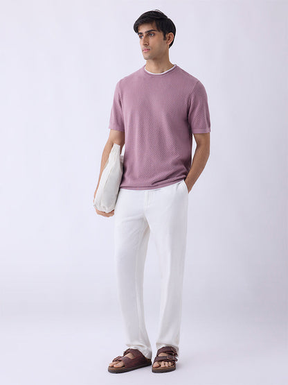 ETA Dusty Pink Woven-Textured Relaxed-Fit Cotton T-Shirt