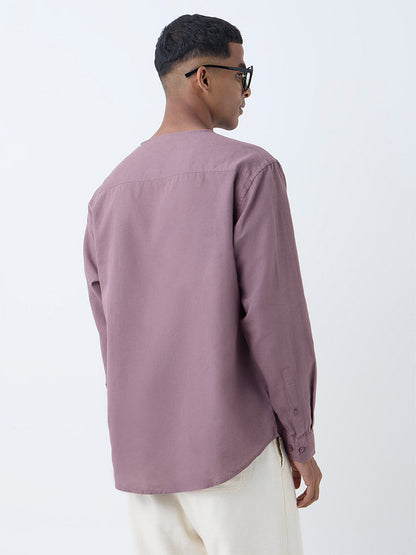 Mens Ethnicwear Lilac Relaxed-Fit Cotton-Blend Short Kurta