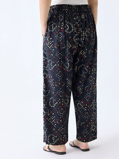 Diza Black Bandhani Print Pants