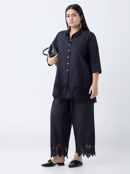 Diza Black Embroidered Cotton Pants