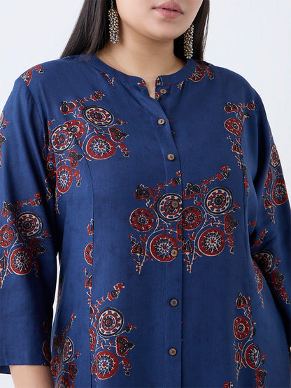 Diza Indigo Printed A-Line Kurta