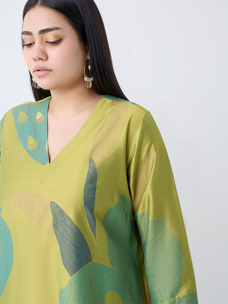 Diza Lime Botanical Design A-Line Kurta