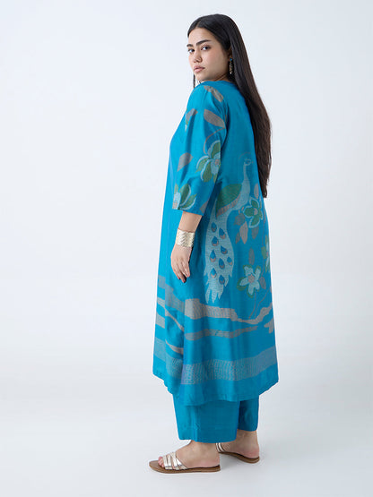 Diza Blue Nature-Inspired A-Line Kurta