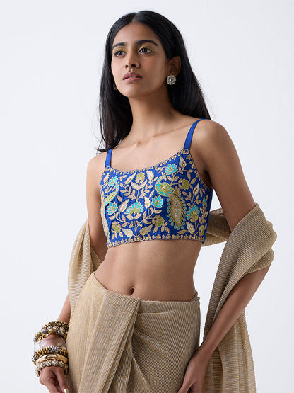 Vark Dark Blue Zari Embroidered Ethnic Blouse