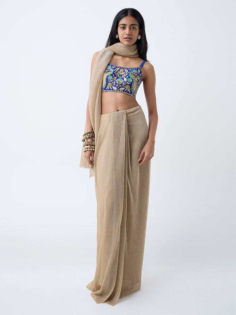 Vark Dark Blue Zari Embroidered Ethnic Blouse
