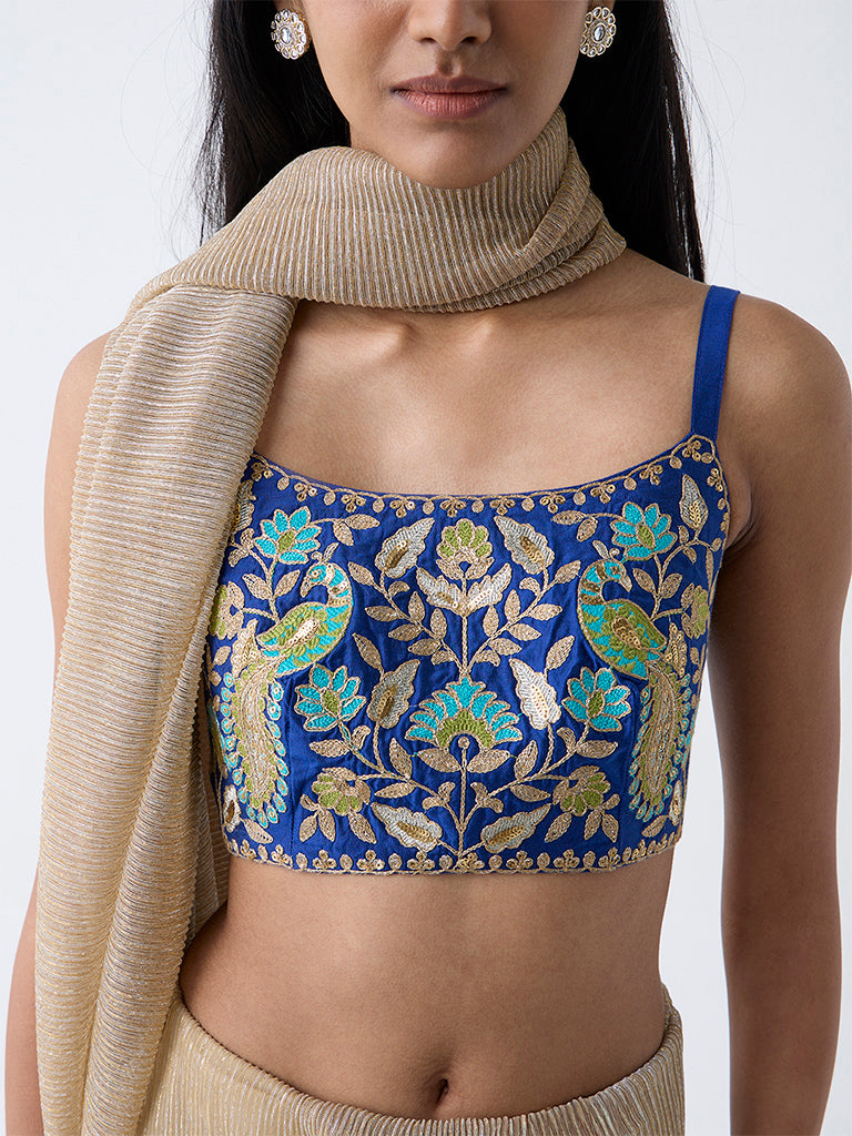 Vark Dark Blue Zari Embroidered Ethnic Blouse