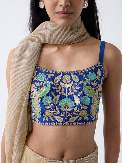 Vark Dark Blue Zari Embroidered Ethnic Blouse