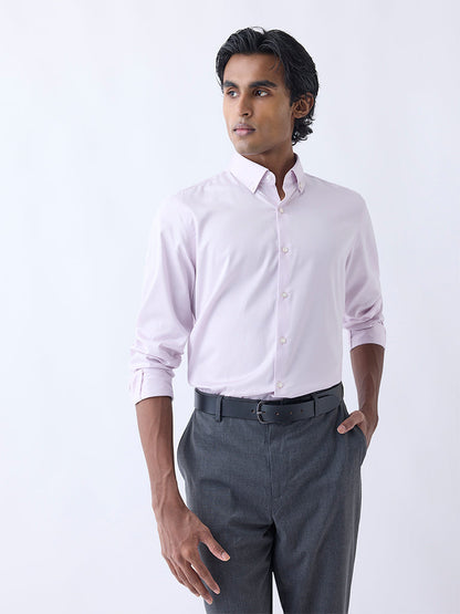 WES Formals Light Pink Slim-Fit Cotton-Blend Shirt