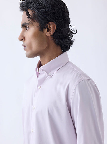 WES Formals Light Pink Slim-Fit Cotton-Blend Shirt