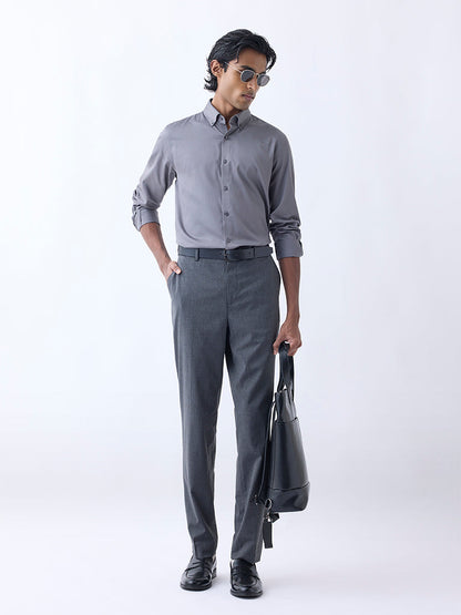 WES Formals Grey Slim-Fit Cotton-Blend Shirt