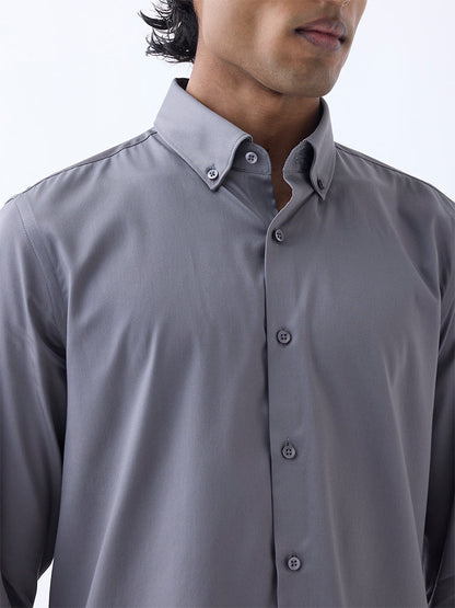 WES Formals Grey Slim-Fit Cotton-Blend Shirt
