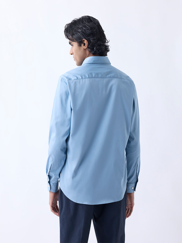 WES Formals Dusty Blue Slim-Fit Cotton-Blend Shirt