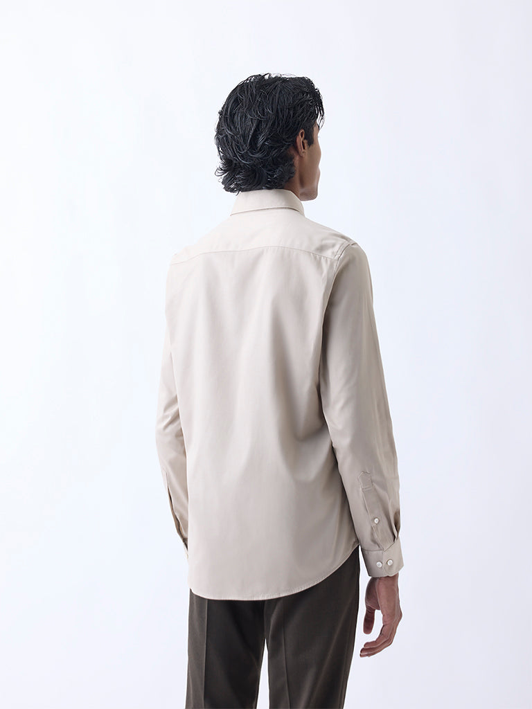 WES Formals Beige Slim-Fit Cotton-Blend Shirt