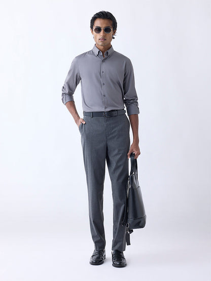 WES Formals Charcoal Slim-Fit Mid-Rise Trousers