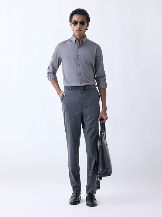 WES Formals Charcoal Slim-Fit Mid-Rise Trousers