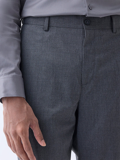 WES Formals Charcoal Slim-Fit Mid-Rise Trousers