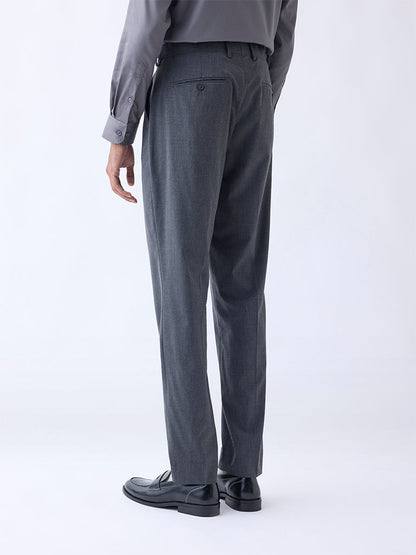 WES Formals Charcoal Slim-Fit Mid-Rise Trousers